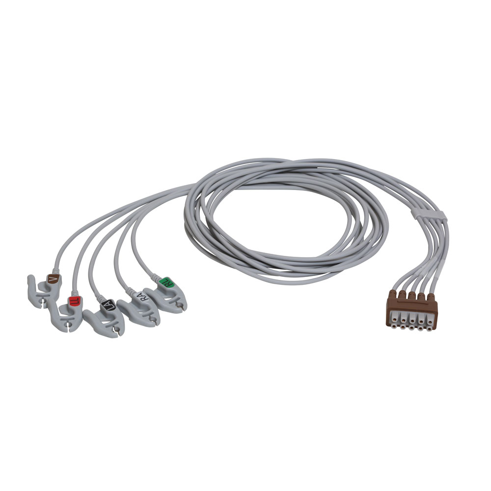 ECG Leadwire set, 5-lead, grouped, grabber, AHA, 130 cm/51 in, 1/pack ECG Leadwire set, 5-lead, grouped, grabber, AHA, 130 cm/51 in, 1/pack